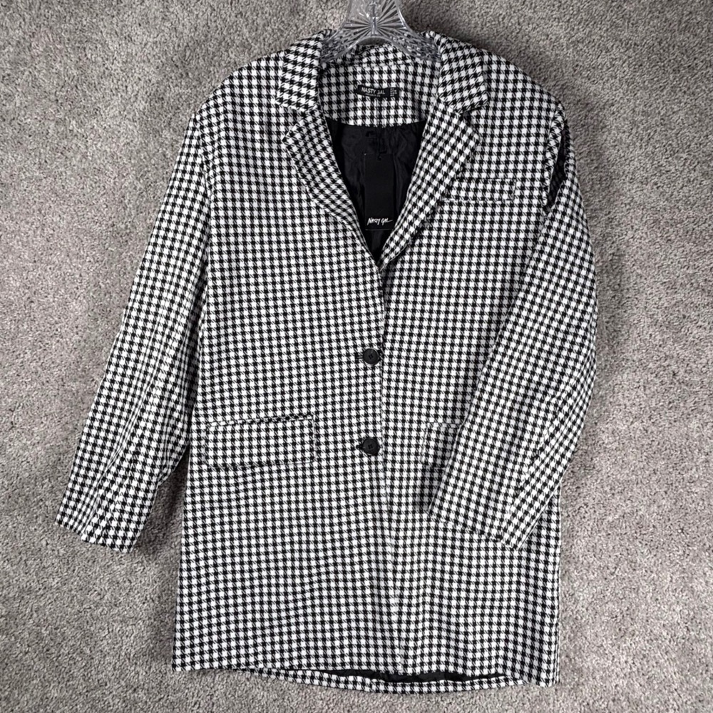Nasty Gal Houndstooth Oversized Blazer Jacket Black White Women Size 8